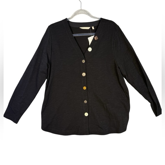 Soft surrounding cotton cardigan size large artsy buttons preowned - Picture 2 of 11